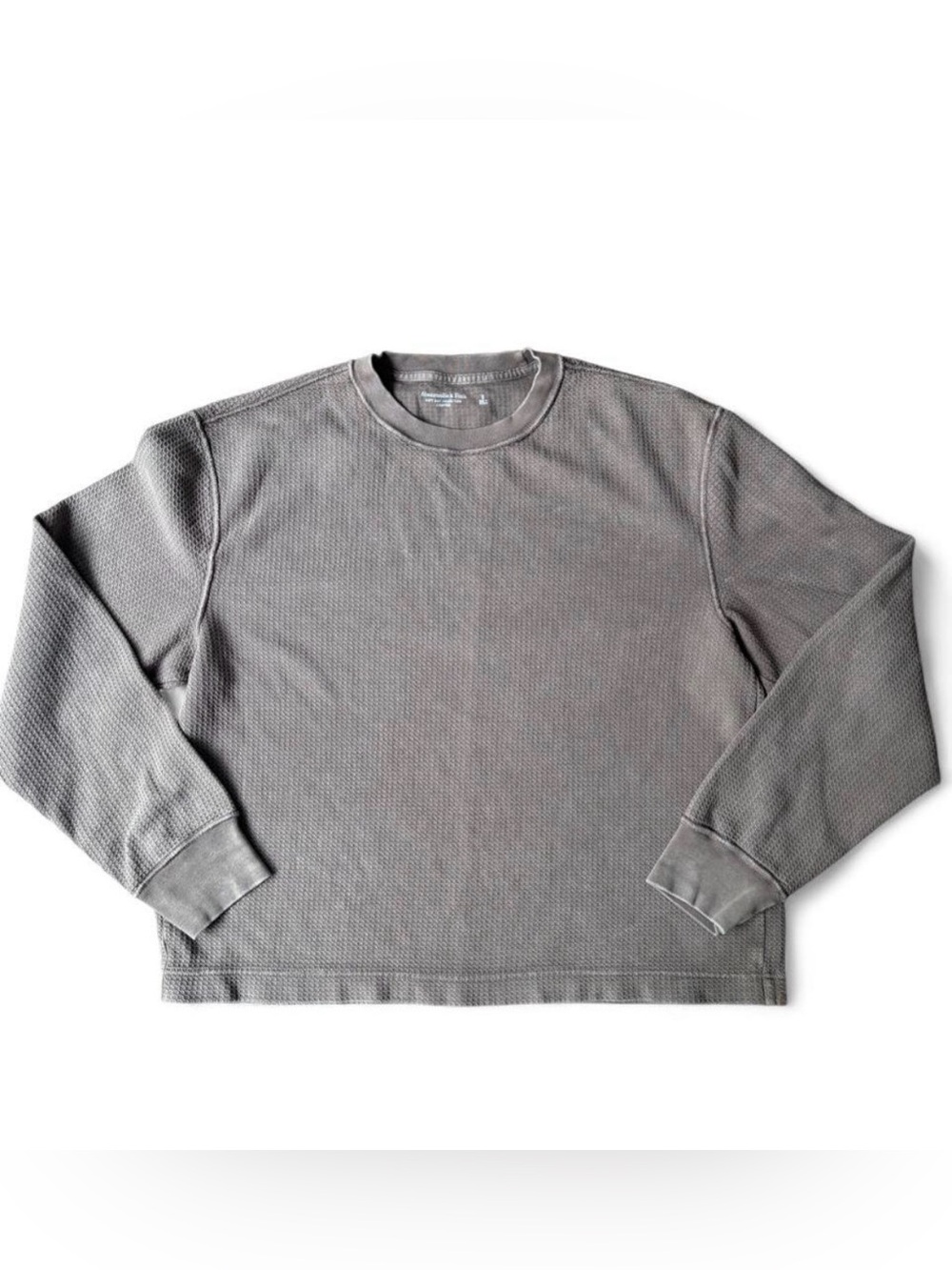 Abercrombie & Fitch Grid Waffle Knit Cropped Long Sleeve Crew Gray Taupe Size S
